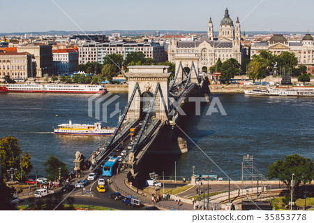 Chain Bridge across the Danube in Budapest Chain Bridge across the Danube in Budapest 35853778