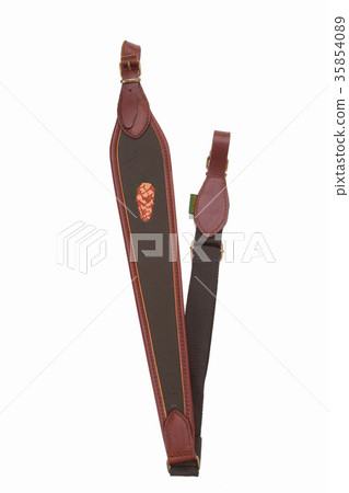 armored brown leather belt on white background 35854089