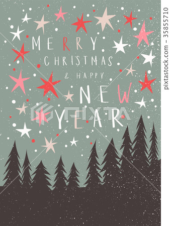 Winter holidays greeting card with stars and trees Winter holidays greeting card with stars and trees 35855710