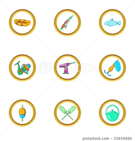Life of fisherman icon set, cartoon style Life of fisherman icon set, cartoon style 35856980