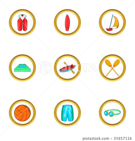 Water sport holiday icon set, cartoon style Water sport holiday icon set, cartoon style 35857116