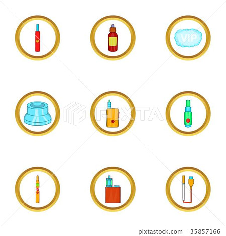 Electronic smoke device icon set, cartoon style Electronic smoke device icon set, cartoon style 35857166