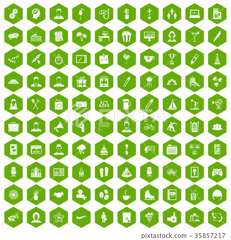 100 team building icons hexagon green 35857217