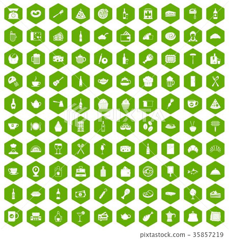 100 restaurant icons hexagon green 35857219