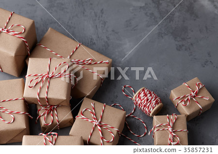 Christmas gift or present boxes wrapped in kraft 35857231