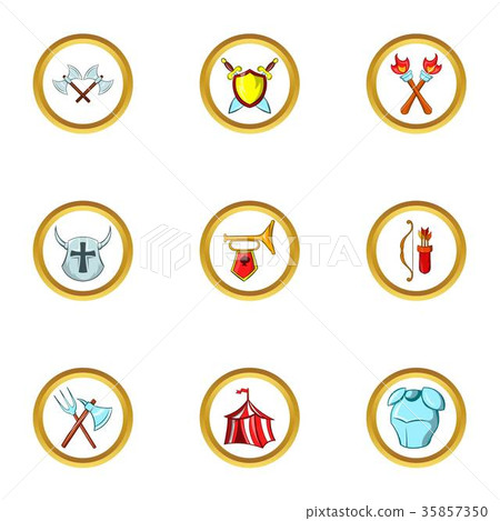 Medieval war icon set, cartoon style Medieval war icon set, cartoon style 35857350
