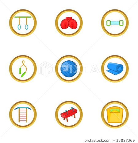 Fitness icon set, cartoon style Fitness icon set, cartoon style 35857369