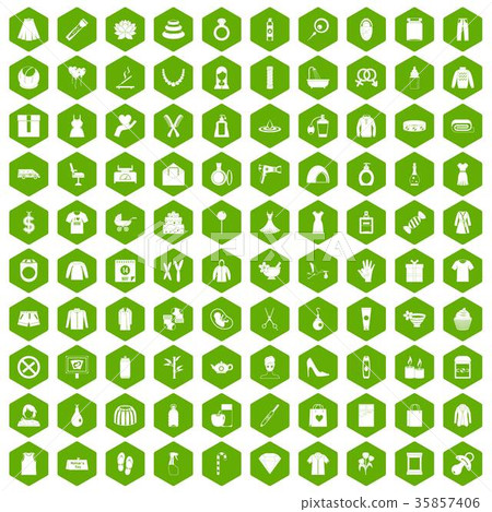 100 woman icons hexagon green 100 woman icons hexagon green 35857406