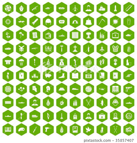 100 war crimes icons hexagon green 35857407