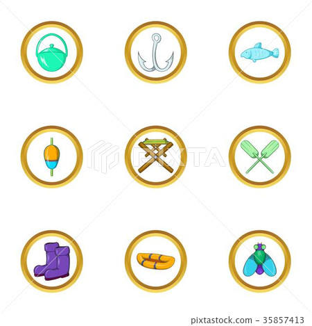 Fishing icon set, cartoon style 35857413