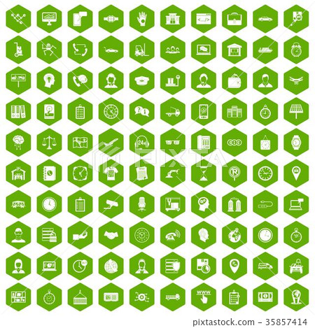 100 working hours icons hexagon green 100 working hours icons hexagon green 35857414