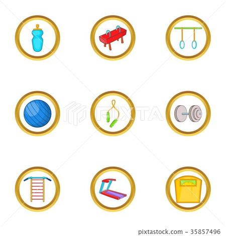 Fitness equipment icon set, cartoon style Fitness equipment icon set, cartoon style 35857496