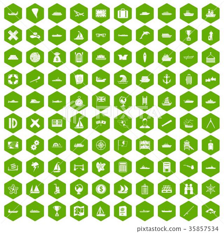 100 shipping icons hexagon green 35857534