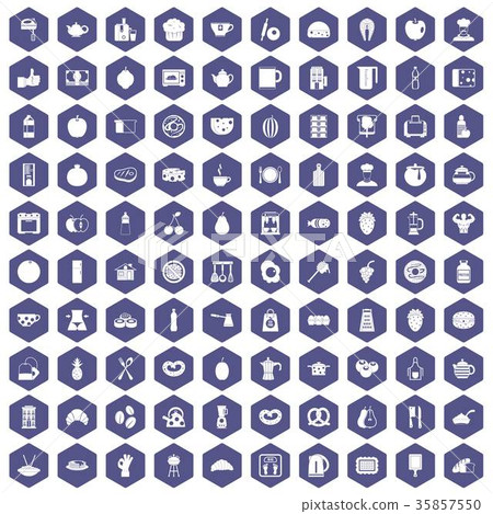 100 breakfast icons hexagon purple 100 breakfast icons hexagon purple 35857550