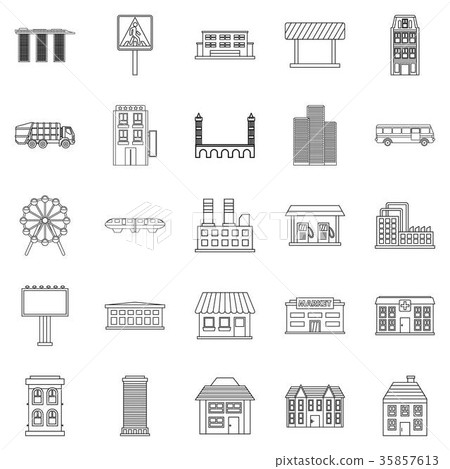 Skyscrapers icons set, outline style 35857613