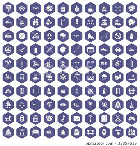 100 children activities icons hexagon purple 35857619
