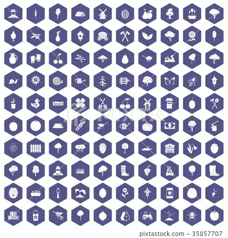 100 agriculture icons hexagon purple 35857707