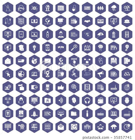 100 cyber security icons hexagon purple 35857741