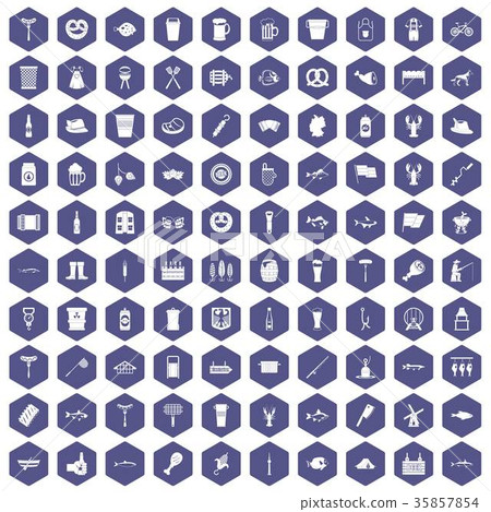 100 beer icons hexagon purple 35857854