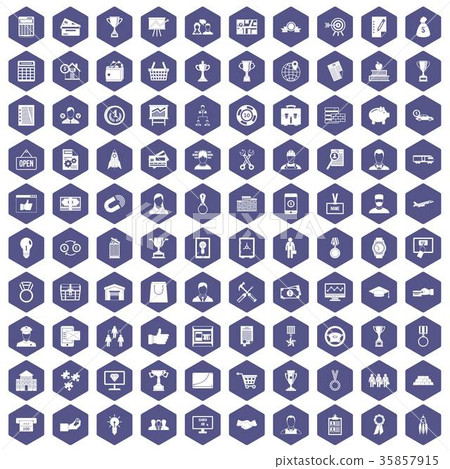100 business career icons hexagon purple 35857915