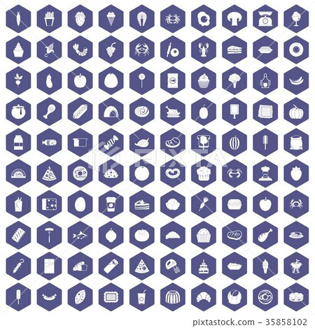 100 favorite food icons hexagon purple 35858102