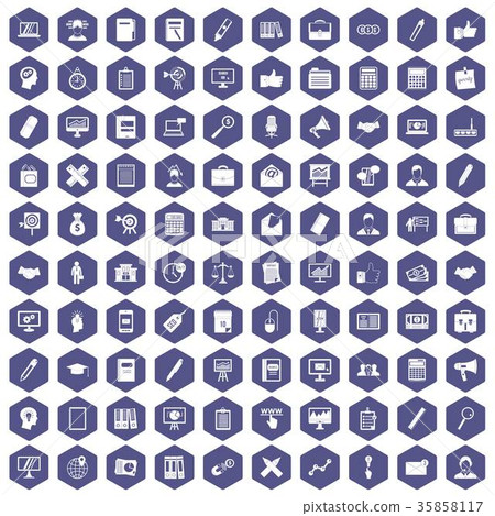100 finance icons hexagon purple 35858117