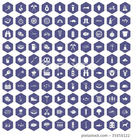 100 BBQ icons hexagon purple 100 BBQ icons hexagon purple 35858122