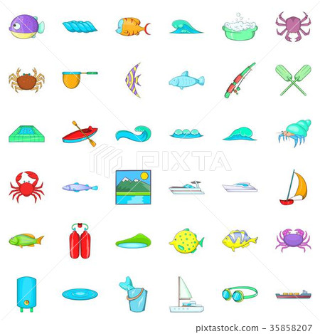 Sea water icons set, cartoon style Sea water icons set, cartoon style 35858207