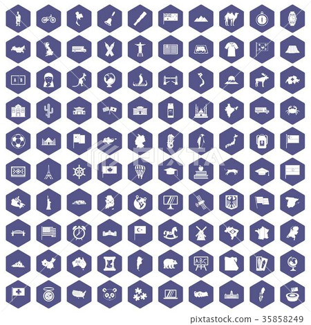 100 geography icons hexagon purple 100 geography icons hexagon purple 35858249