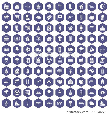 100 country house icons hexagon purple 100 country house icons hexagon purple 35858278