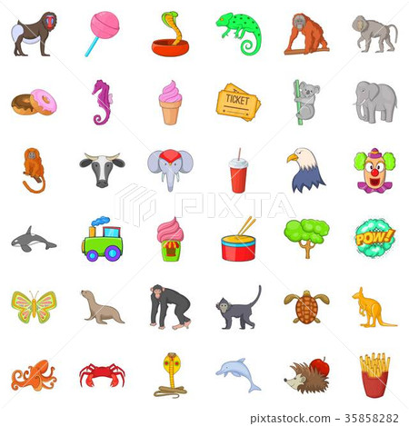 Animal zoo icons set, cartoon style Animal zoo icons set, cartoon style 35858282
