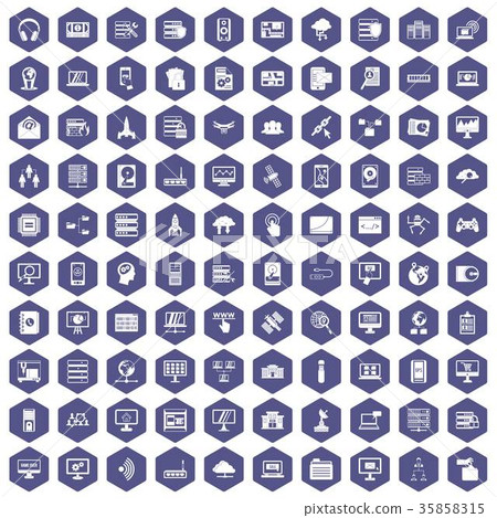 100 database and cloud icons hexagon purple 35858315
