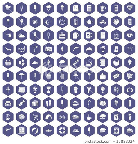 100 ice cream icons hexagon purple 35858324