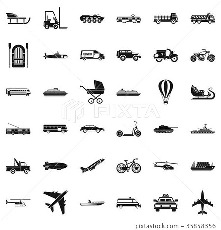 Transport with driver icons set, simple style Transport with driver icons set, simple style 35858356