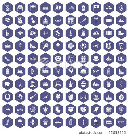 100 Europe icons hexagon purple 100 Europe icons hexagon purple 35858533