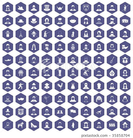 100 folk icons hexagon purple 100 folk icons hexagon purple 35858704