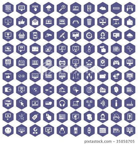 100 internet icons hexagon purple 35858705