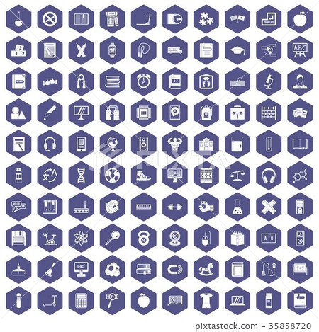100 learning kids icons hexagon purple 35858720