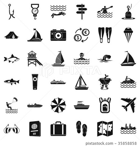 Water in summer icons set, simple style Water in summer icons set, simple style 35858858