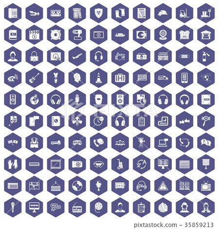 100 headphones icons hexagon purple 35859213