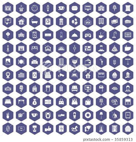 100 hotel icons hexagon purple 35859313