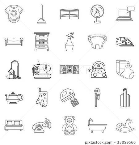 Children room icons set, outline style Children room icons set, outline style 35859566