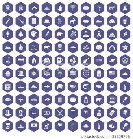 100 North America icons hexagon purple 35859796