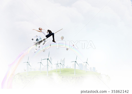 Girl fly on broom Girl fly on broom 35862142