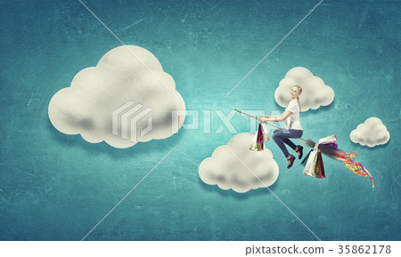 Girl fly on broom Girl fly on broom 35862178