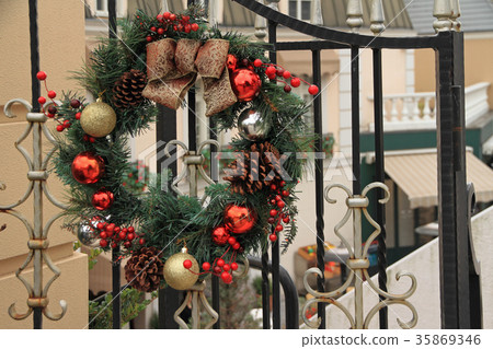 Christmas Wreath Hung On The Gate Of Iron Stock Photo 35869346 Christmas Wreath Hung On The Gate Of