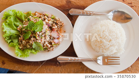 The Spicy Salad Egg of Ant and steamed white rice The Spicy Salad Egg of Ant and steamed white rice 35870530