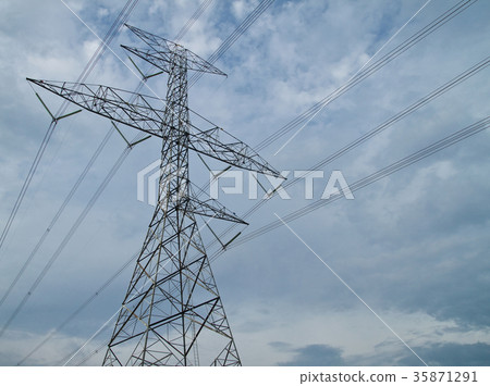 High voltage electricity pillars and blue sky 35871291