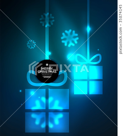 Glowing gift boxes with snowflakes, Christmas and Glowing gift boxes with snowflakes, Christmas and 35874145