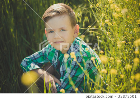 Handsome happy boy child enjoy posing summer Handsome happy boy child enjoy posing summer 35875501